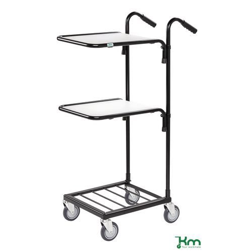 Adjustable mini mail distribution trolley with 2 shelves, black