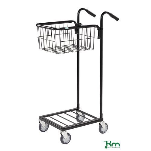 Adjustable mini mail distribution trolley with 1 basket, black