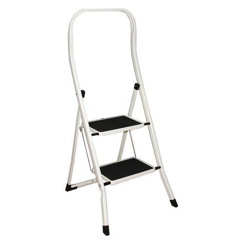 2 Step Folding Safety Step with Safety Rail and Treads White 402790