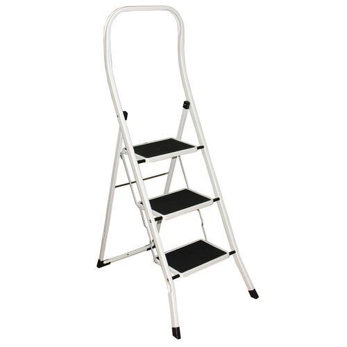 3 Step Folding Safety Step with Safety Rail and Treads White 402791