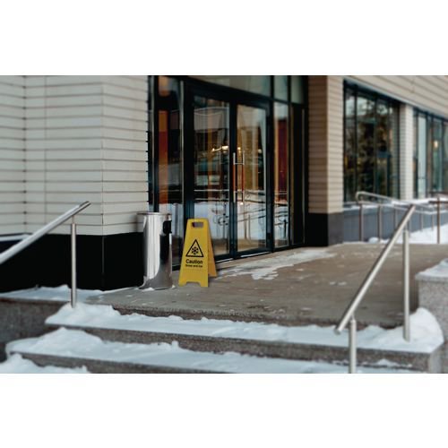 SBY48039 | Winter Hazard Snow and Ice Polypropylene A-board printed on both sides to warn of temporary hazards. Quick to position and folds flat for storage.