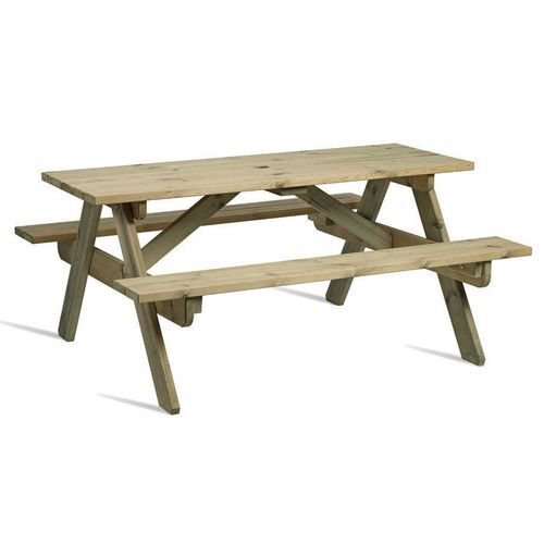 Pressure treated wooden rectangular outdoor picnic table