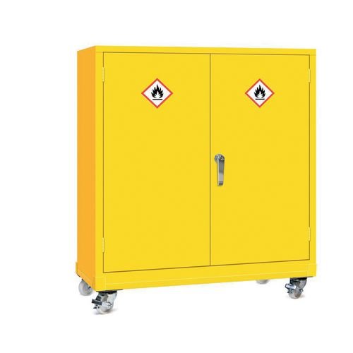 Mobile Dangerous Substance Cabinet. Double Door Unit With 3-Point Locking. Complete With One Adjustable Perforated Shelf And 30Ltr Leak Proof Sump.