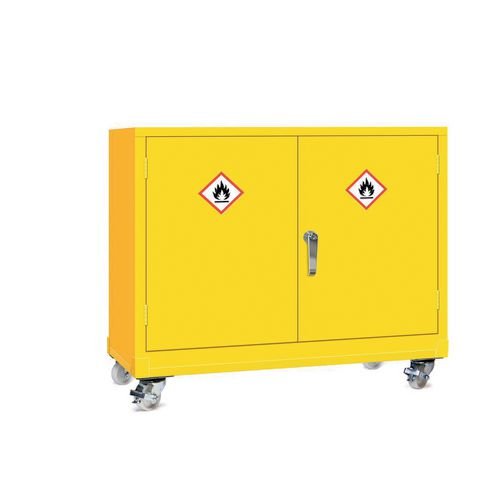 Mobile Dangerous Substance Cabinet. Double Door Unit With 3-Point Locking. Complete With One Adjustable Perforated Shelf And 30Ltr Leak Proof Sump.