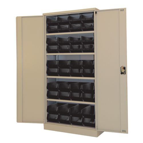 Steel cupboards complete with 40 polypropylene bins