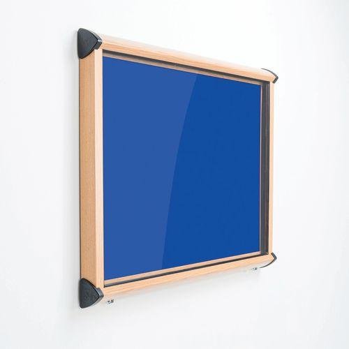 Light oak effect outdoor noticeboard, landscape, 8xA4, royal blue