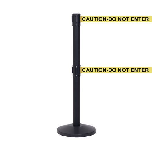 Retractable twin belt barrier with printed message