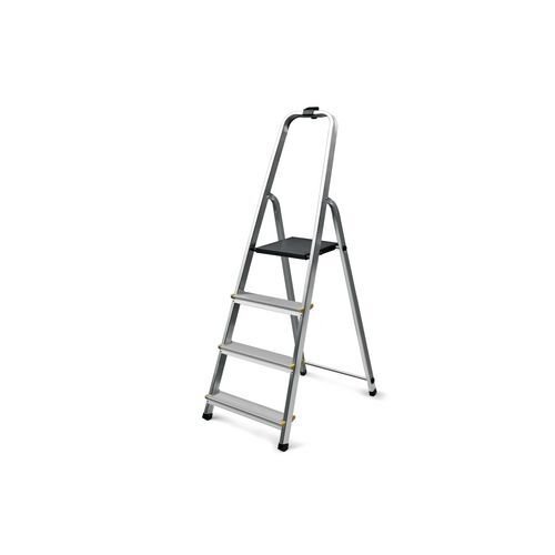 47620SL | Capacity kg: 150. Closed Height m: 1.45. Closed Height mm: 1450. Finish: Aluminium. Frame Material: Aluminium. Guardrail Height cm: 60. Height to Platform m: .76. Material: Aluminium. Max. Working Height m: 2.8. No. of Treads Inc. Platform: 4. No. of Treads inc. Top: 4. No. of Treads: 4. Overall Closed Height m: 1.45. Overall Height m: 1.4. Platform Depth mm: 250. Platform Height m: .76. Platform Height m: 0.8. Platform Height mm: 760. Platform Height mm: 800. Platform Material: Aluminium. Platform Open Height m: .76. Platform Width mm: 250. Steps Distance cm: 25. Tread Depth mm: 80. Tread Material: Aluminium. Tread Type: Serated. Type: Step ladder trade. Weight kg: 3.7. Width mm: 800.