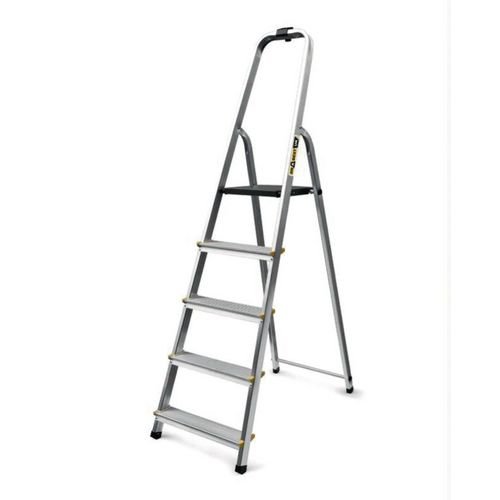47627SL | Capacity kg: 150. Closed Height m: 1.64. Closed Height mm: 1640. Finish: Aluminium. Frame Material: Aluminium. Guardrail Height cm: 60. Height to Platform m: .97. Material: Aluminium. Max. Working Height m: 3. No. of Treads Inc. Platform: 5. No. of Treads inc. Top: 5. No. of Treads: 5. Overall Closed Height m: 1.64. Overall Height m: 1.6. Platform Depth mm: 250. Platform Height m: .97. Platform Height m: 1. Platform Height mm: 1000. Platform Height mm: 970. Platform Material: Aluminium. Platform Open Height m: .97. Platform Width mm: 250. Steps Distance cm: 25. Tread Depth mm: 80. Tread Material: Aluminium. Tread Type: Serated. Type: Step ladder trade. Weight kg: 4.3. Width mm: 800.