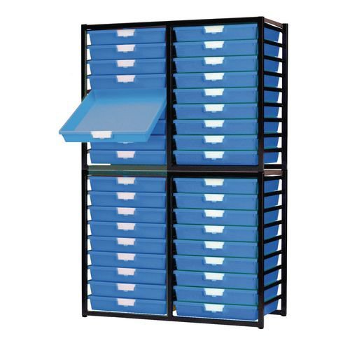 Premium static tray storage racks, with 36 blue A3 size trays