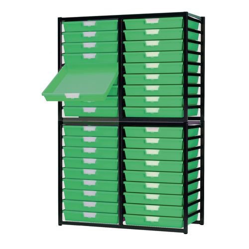 Premium static tray storage racks, with 36 green A3 size trays