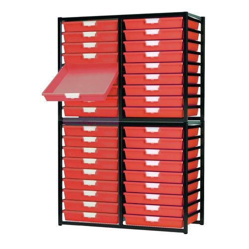 Premium static tray storage racks, with 36 red A3 size trays