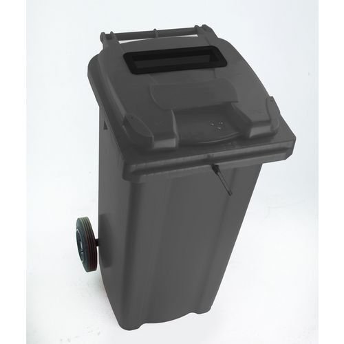 Two wheeled bins with special apertures - Confidential waste 2 wheeled bins with slot and standard lid lock