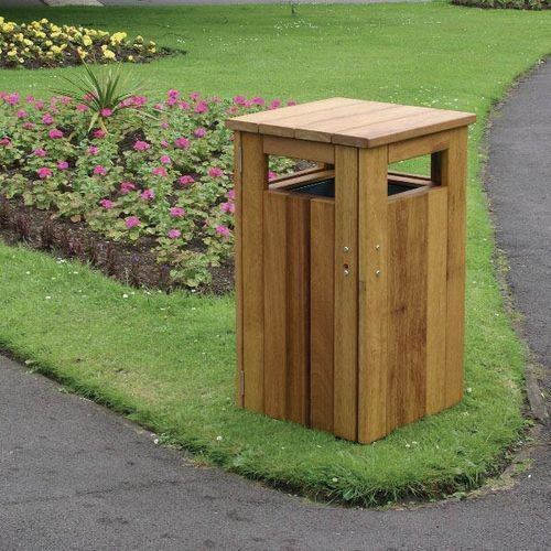 Square wooden litter bin