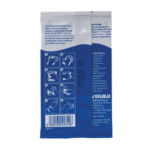 Clinell antimicrobial hand wipes