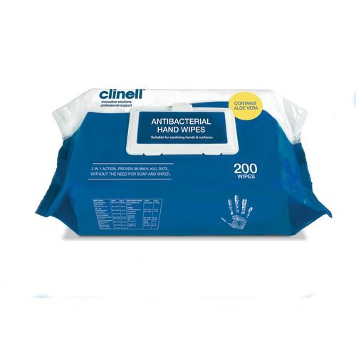Clinell Antimicrobial Hand Wipes 200 Pack