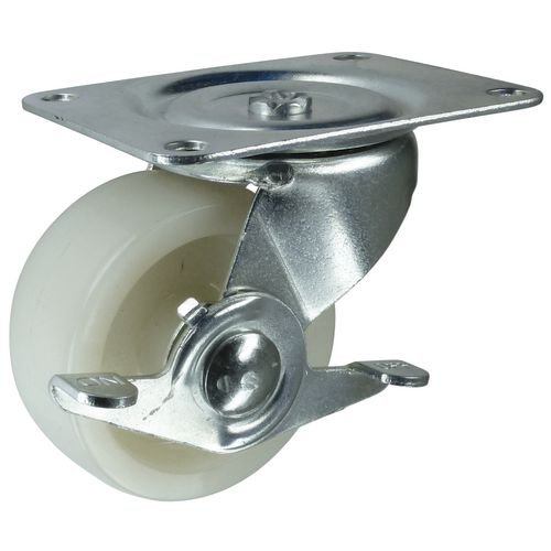 Castor, Nylon Wheel & Brake 50mm Dia. Swivel Plate Fixing