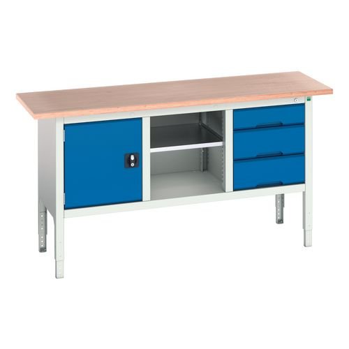 Verso Static Storage Bench 1750mm Long With 3 Drawers, 1 Cupboard & Open Section