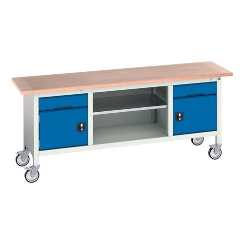 Verso Mobile Storage Bench 2000mm  Long With 2 Drawers, 2 Cupboards & Open Section