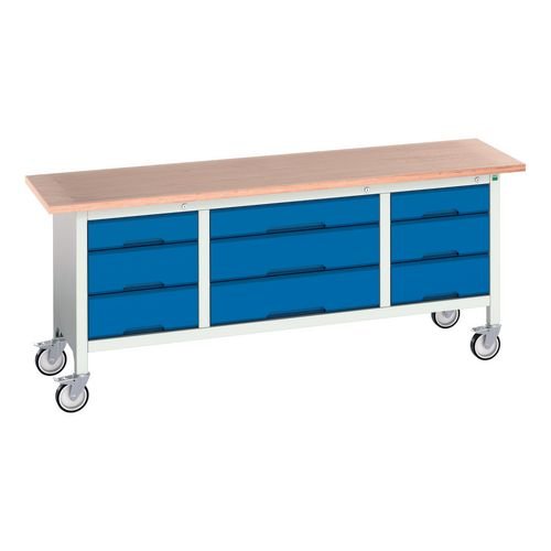 Verso Mobile Storage Bench 2000mm  Long With 3 Wide Drawers & 6 Small Drawers