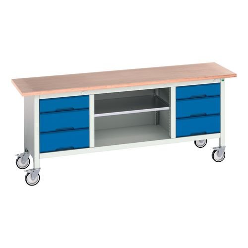 Verso Mobile Storage Bench  2000mm Long With 6 Drawers & Open Section