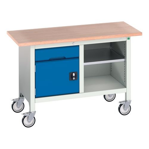 Verso Mobile Storage Bench 1250mm  Long With 1 Drawer, 1 Cupboard & Open Section
