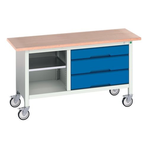 Verso Mobile Storage Bench 1500mm  Long With 3  Wide Drawers & Open Section