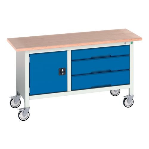 Verso Mobile Storage Bench 1500mm Long With 3 Wide Drawers & Cupboard