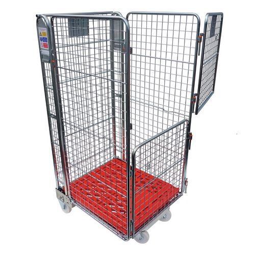 Nestable 'A' frame roll containers with mesh panels - red plastic base