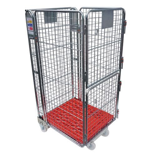 Nestable 'A' frame roll containers with mesh panels - red plastic base