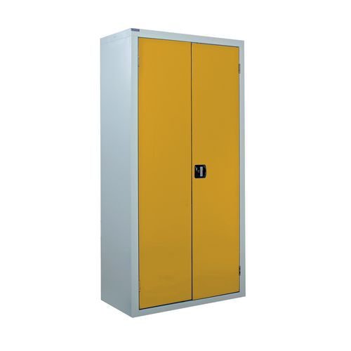 Steel workplace cupboards with coloured doors