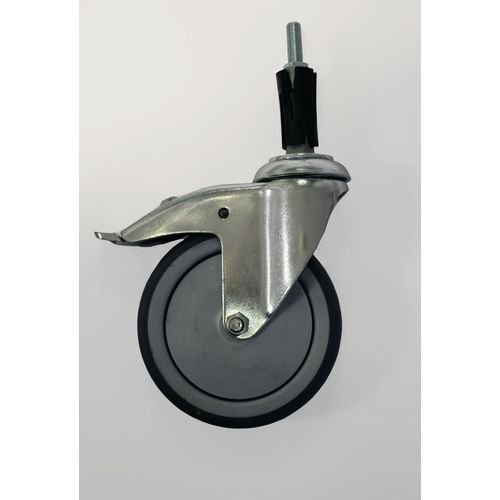 Thermo-plastic rubber tyred castor with flat tread and brake