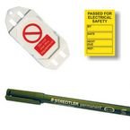 Pat Testing Mini Tag Insert Kit- Yellow (20 Assettag Holders, 40 Inserts, 1 Pen)
