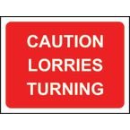 1050 X 750 mm Temporarysign - Caution Lorries Turning