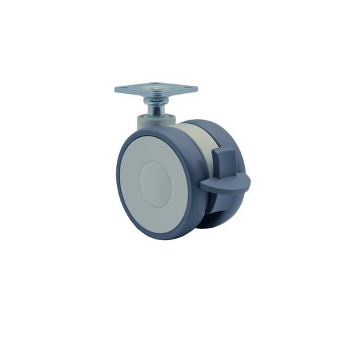 Twin Castor, 65mm Dia., Polyurethane Tyre, Braked - 5925Uap065L51-10 Ral 9002/Bwr7015  (38X38/10 Plate Fitting)