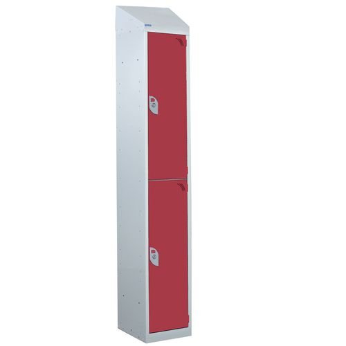 Steel Splash Locker With Sloping Top 1800.300.450 - 2 Compartments - Red Doors