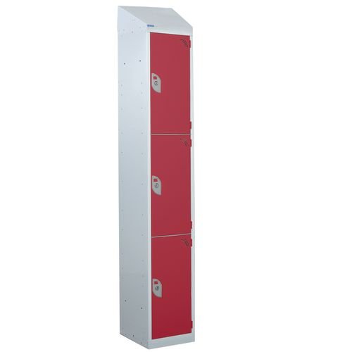 Steel Splash Locker With Sloping Top 1800.300.450 - 3 Compartments - Red Doors