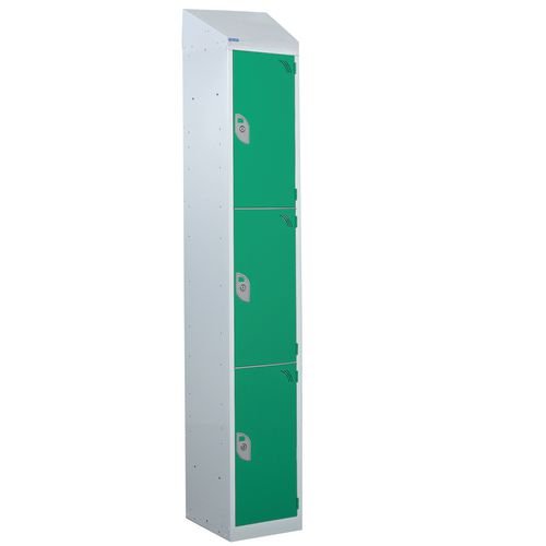 Steel Splash Locker With Sloping Top 1800.300.450 - 3 Compartments - Green Doors