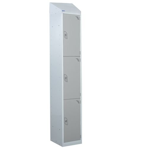 Steel Splash Locker With Sloping Top 1800.300.450 - 3 Compartments - Ligh Tgrey Doors