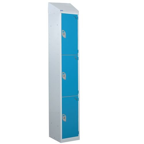 Steel Splash Locker With Sloping Top 1800.300.450 - 3 Compartments - Light Blue Doors