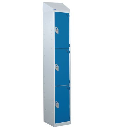 Steel Splash Locker With Sloping Top 1800.300.450 - 3 Compartments - Blue Doors