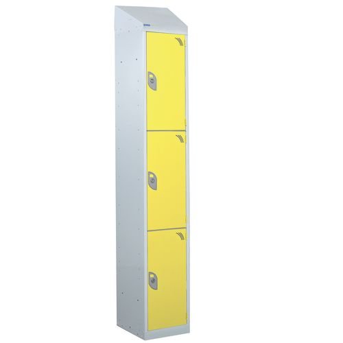 Steel Splash Locker With Sloping Top 1800.300.450 - 3 Compartments - Yellow Doors