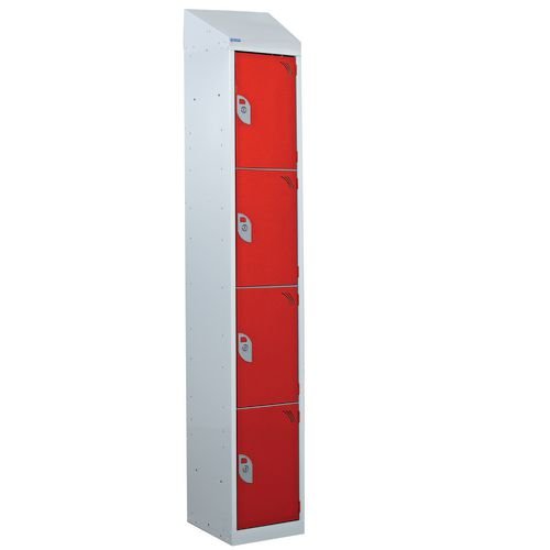 Steel Splash Locker With Sloping Top 1800.300.450 - 4 Compartments - Red Doors