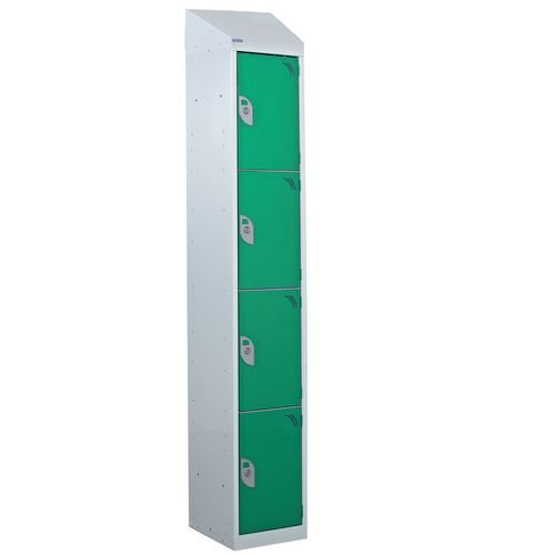 Steel Splash Locker With Sloping Top 1800.300.450 - 4 Compartments - Green Doors