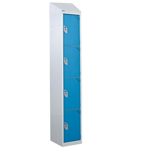 Steel Splash Locker With Sloping Top 1800.300.450 - 4 Compartments - Light Blue Doors