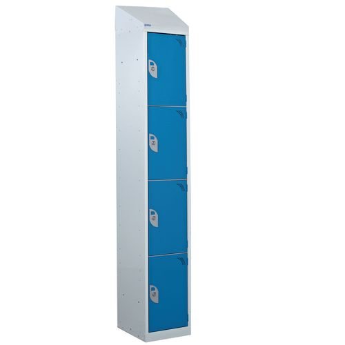 Steel Splash Locker With Sloping Top 1800.300.450 - 4 Compartments - Blue Doors