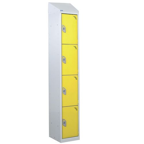 Steel Splash Locker With Sloping Top 1800.300.450 - 4 Compartments - Yellow Doors