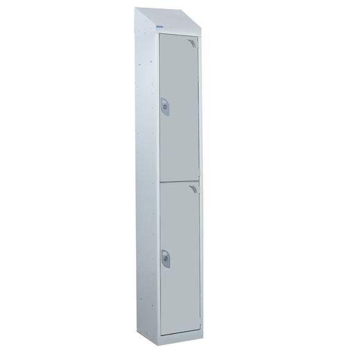 Steel Splash Locker With Sloping Top 1800.300.300 - 2 Compartments - Light Grey Doors