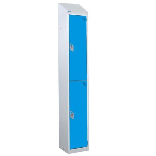 Steel Splash Locker With Sloping Top 1800.300.300 - 2 Compartments - Light Blue Doors