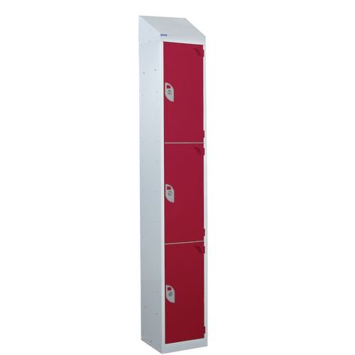 Steel Splash Locker With Sloping Top 1800.300.300 - 3 Compartments - Red Doors